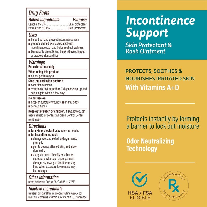 A + D Incontinence Support Skin Protectant & Rash Ointment – Treats & Prevents Incontinence Rash, Soothes Chafed Skin, Odor Neutralizing Technology - 3.5oz - Image 2